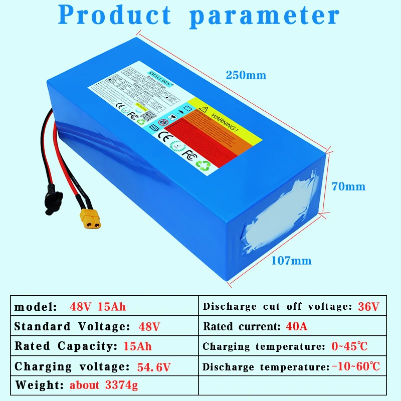 Imagem -05 - Bateria de Lítio Mais 54.6v 2a Carregador 13s5p Embutido 20a Bms 5001000w Bicicleta Elétrica Bateria Mais Carregador 48v 15ah 18650