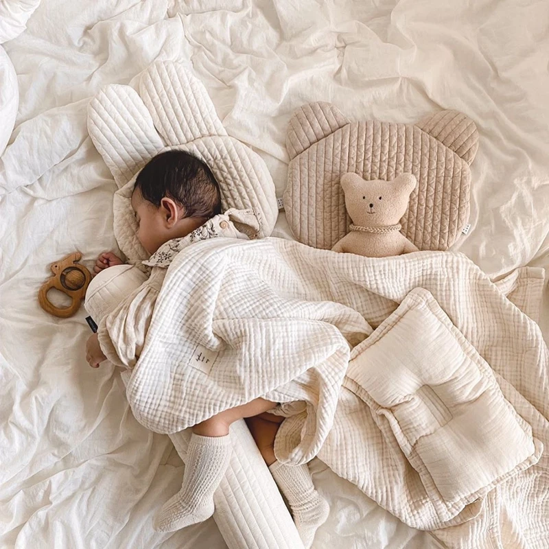 Newborn Pillow  Cute Flat Pillow Baby Breathable Cotton Bunny Bear Baby Pillow  Baby Room Decoration Infant Pillow Baby Gift