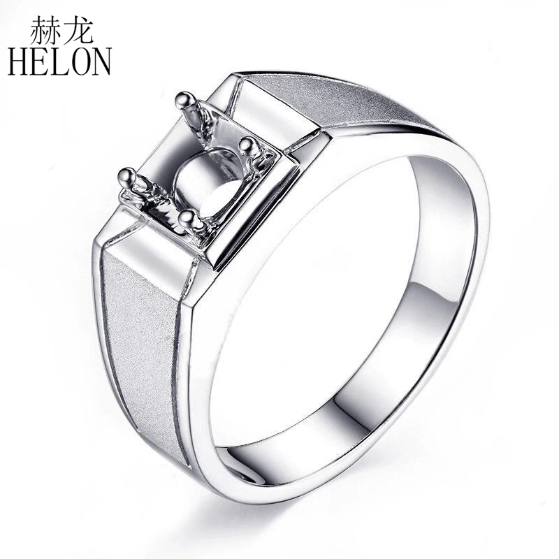 

HELON Men Fine Jewelry 925 Sterling Silver Solitaire Semi Mount Engagement Wedding Trendy Men Ring Setting Fit Round Cut 6.5mm