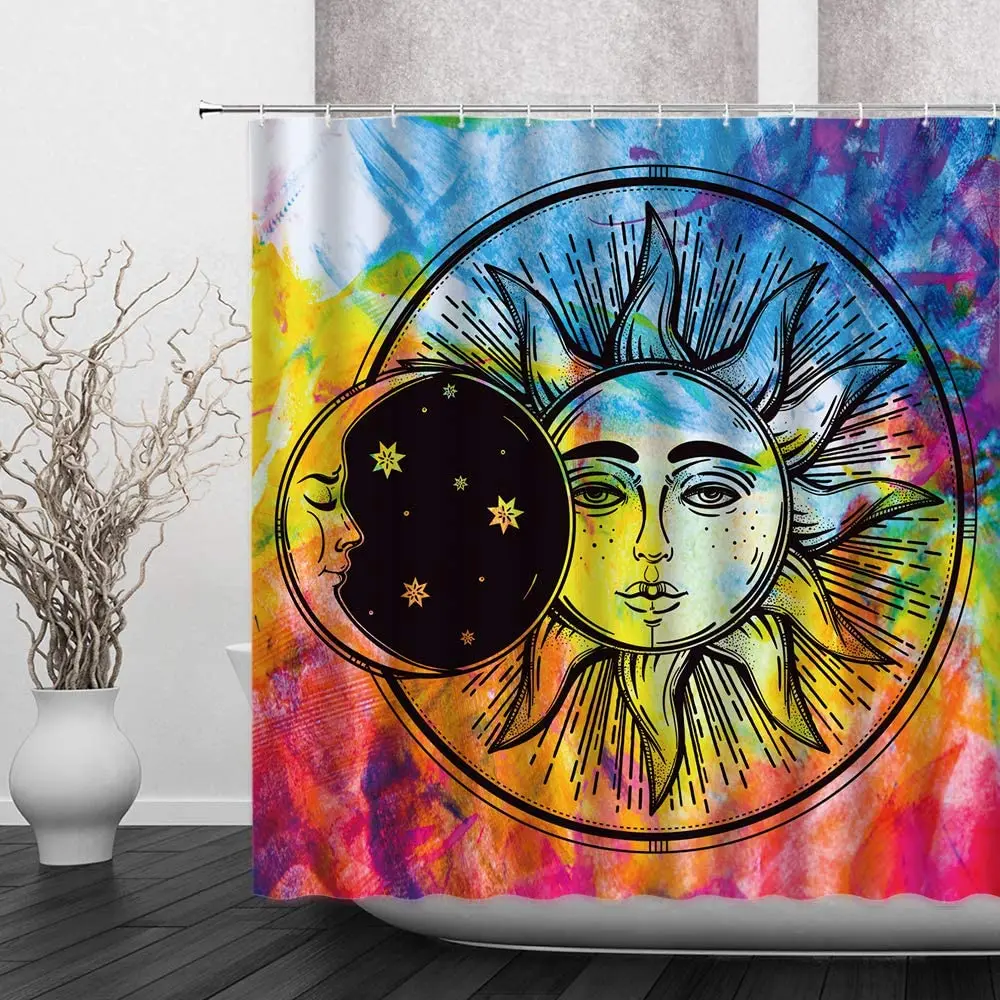 Sun and Moon Shower Curtain Colorful Abstract Bohemia Art Mandala Design