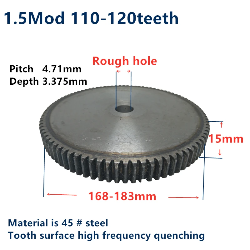 

1pc Spur Gear pinion 110teeth 120teeth 1.5Mod 1.5 M=1.5 Blank bore Teeth 45# steel positive gear CNC gear rack 110t 115t 120t