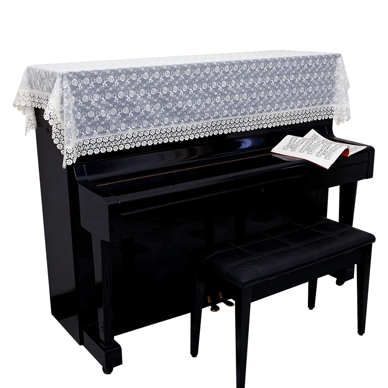 

180x90cm romantic translucent lace piano cover dust cover towel embroidered fabric beige gauze piano half cover