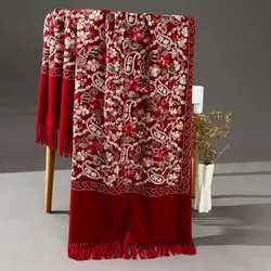 Lenço de caxemira para mulheres, xales pashmina, envoltório de flores bordadas, envoltório macio, borlas silenciador, capa poncho