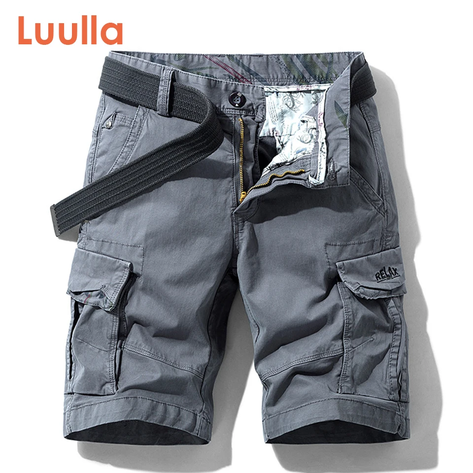 Luulla Men Summer New Premium Stretch Twill Cotton Cargo Shorts Men Casual Fashion Solid Classic Pockets Legwear Shorts 38 Plus