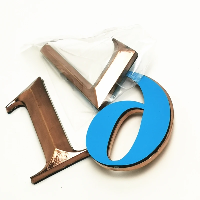 7CM 0-9 Modern House Door Number Label Stickers 3D Hotel Apartment Door Number ABS Plastic Red Copper Bronze Name Plate