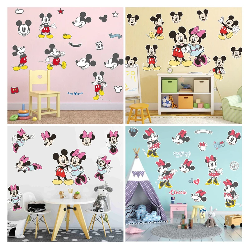 Cartoon Disney Mickey Minnie wall sticker for kids  room living room bedroom wall PVC decoration Movie Poster  Door sticker