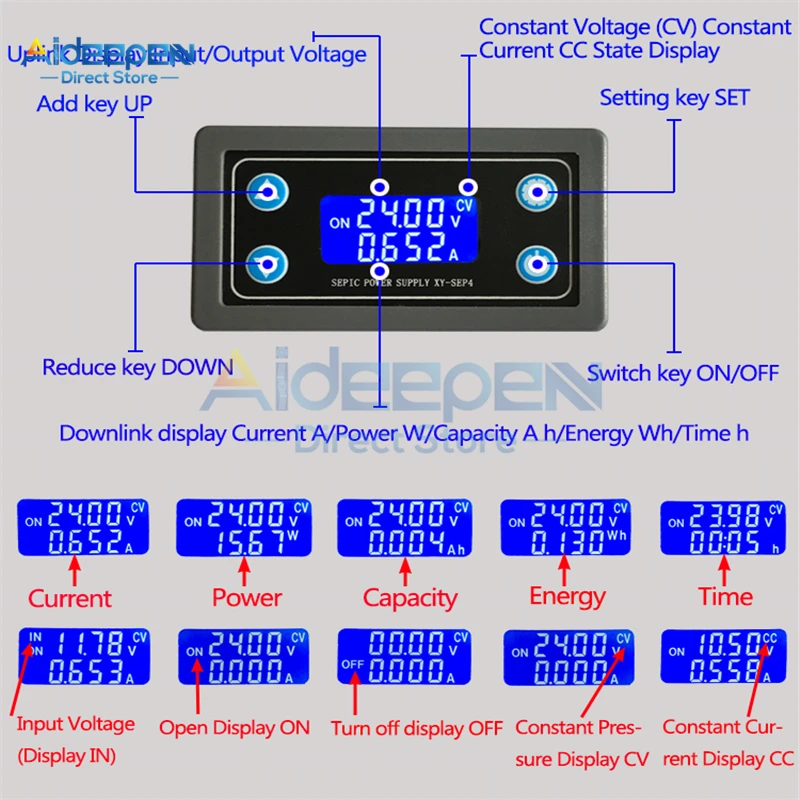 XY-SEP4 DC-DC 5,0 V-30 V auf 0,5–30 V 4 A 35 W automatischer Boost/Buck-Konverter CC CV geregeltes einstellbares Netzteilmodul