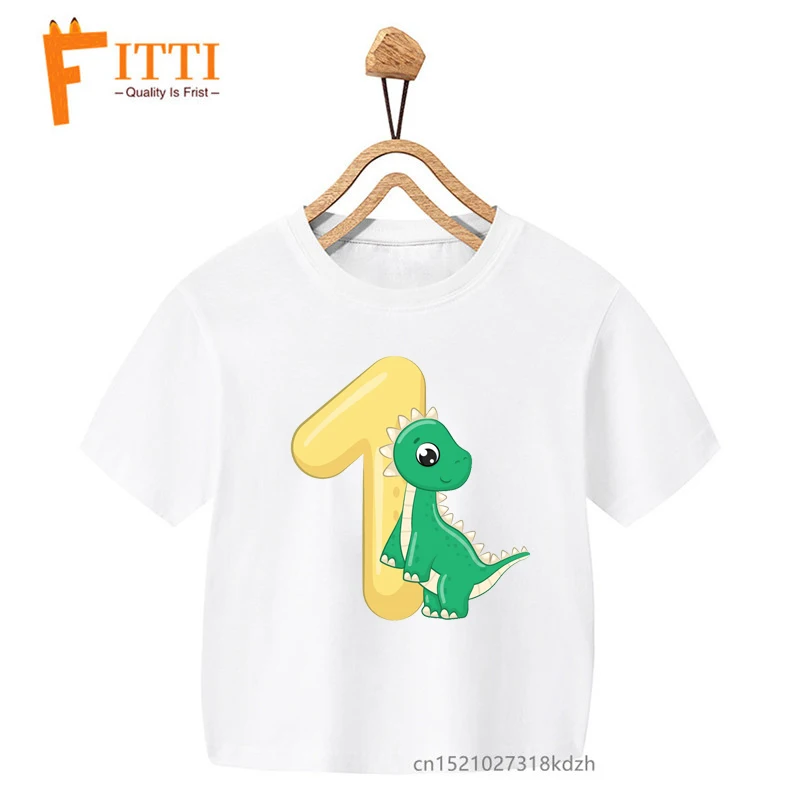 Dinosaur Party Digital 1~3 Year Flower Print Boy White T-shirt Kid Summer Kawaii Funny Clothes Little Baby Y2K Clothes,Drop Ship