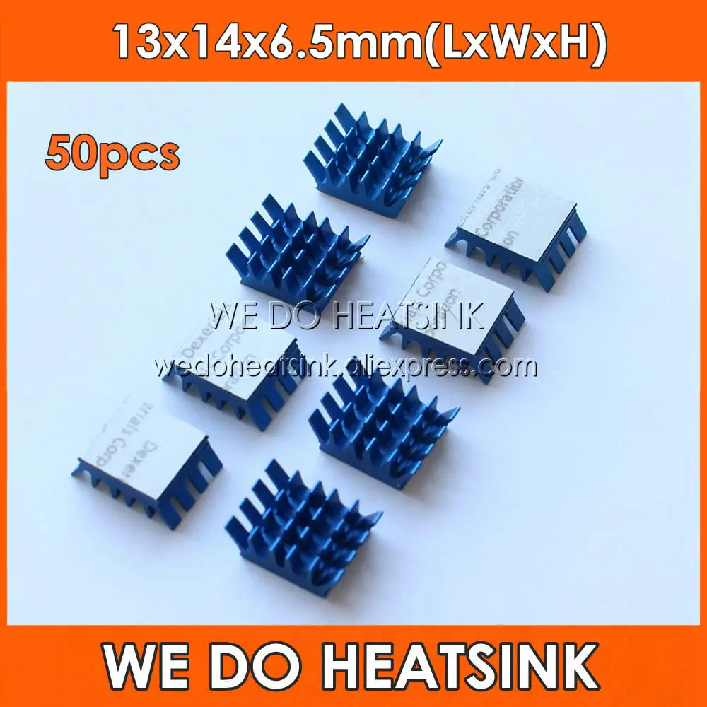 

50pcs Aluminum Spiky Blue 13x14x6.5mm Cooling Cooler Heatsink With Thermal Double Sided Tape Applied