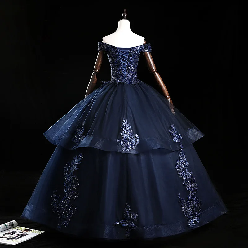 Vestido de quinceanera, novo vestido 2020, ombros de fora, azul marinho, rosa, dourado, formal, baile, festa