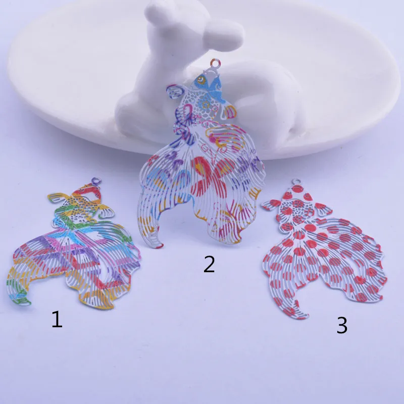 12pcs AB5587 32*49mm  Painting Fish Charms Brass Colorful Animal Pendant DIY  Jewelry Earring  Findings