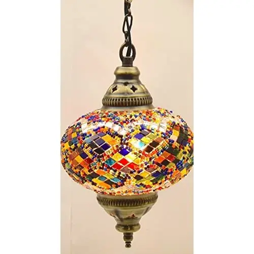 3 Globes Chandelier Lamp Ceiling Hanging Handmade Turkish Mosaic Glass Art Moroccan Lantern Light with Bulbs, 25.5 