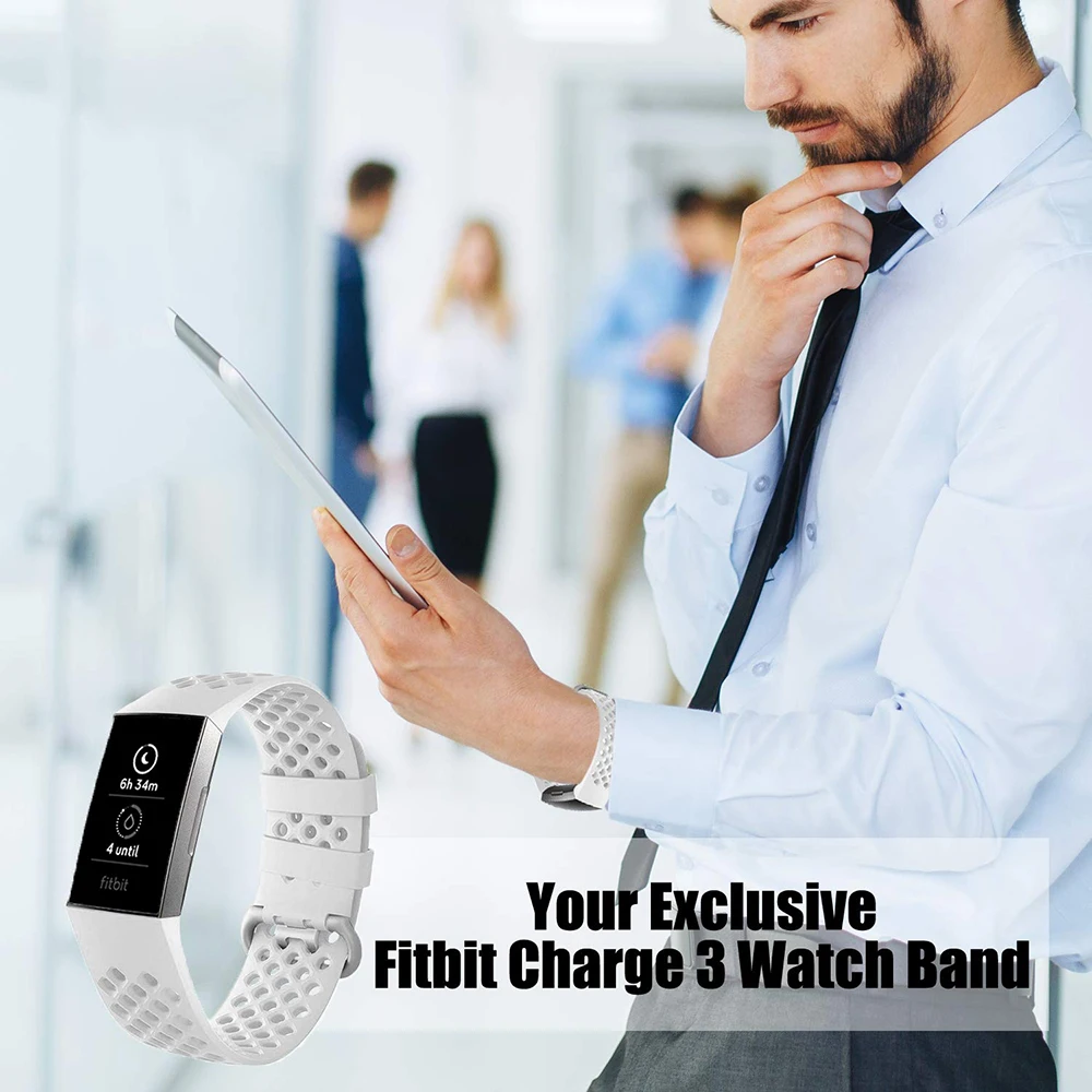 Compatible with Fitbit Charge 3 and Charge 4 Straps, Replacement Breathable Sport Band Wristbands for Charge 3 SE 4SE