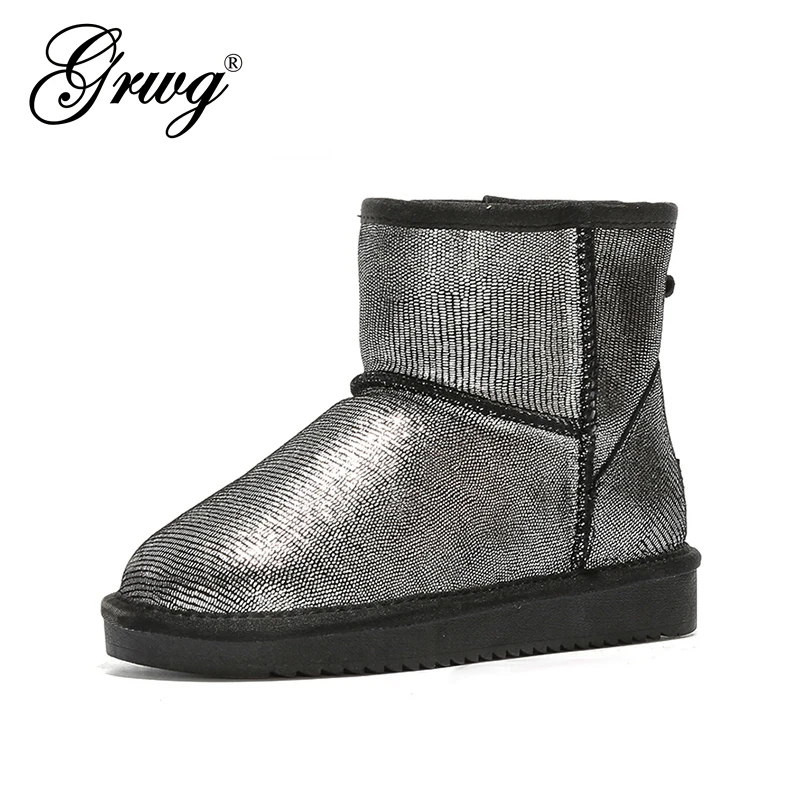 GRWG High Quality Australia Brand Winter Women\'s Snow Boots Cow Split Leather Ankle Shoes Woman Botas Mujer Plus Size 34-44