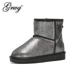 GRWG stivali da neve da donna invernali di marca Australia di alta qualità scarpe alla caviglia in pelle crosta di mucca donna Botas Mujer Plus Size 34-44