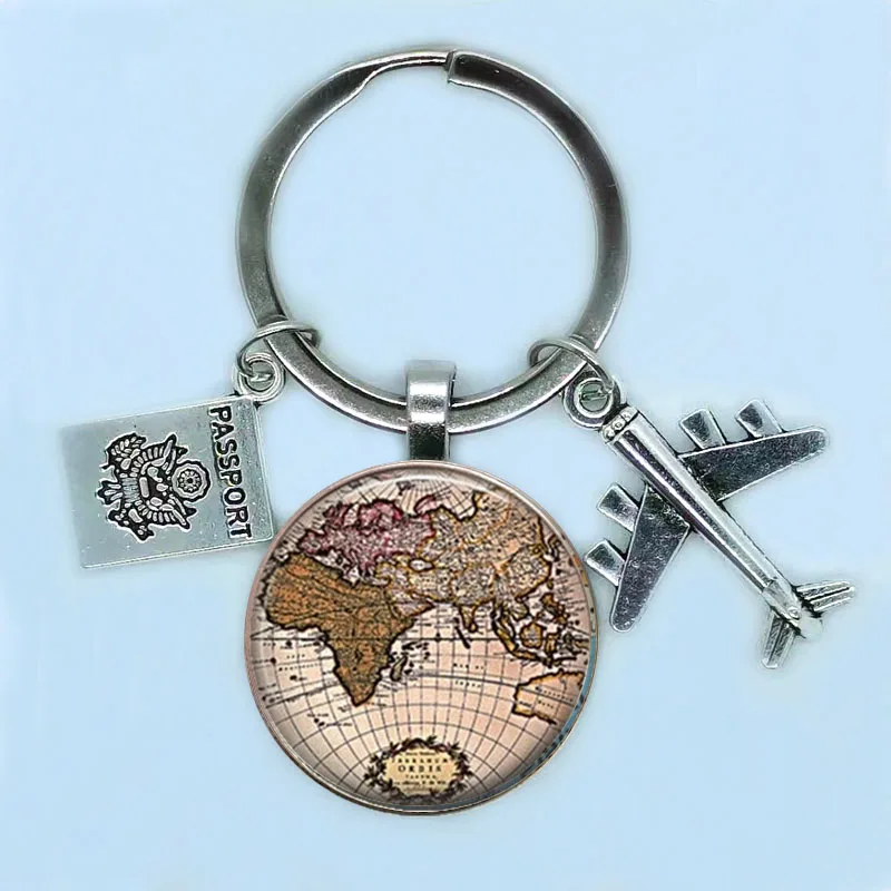 New 25mm World Travel City Map Aircraft Keychain New York Florence Finland Los Angeles Africa United Kingdom Native Map Badge Ke