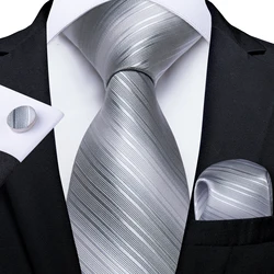 Dibangu gravata de pescoço masculina, gravata com lenço cinza prateado e design em seda para casamento e negócios