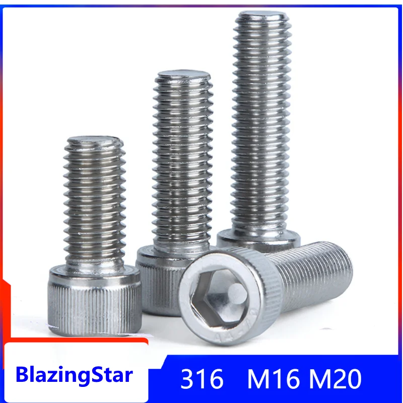 1PC M16 M20 Stainless Steel 316 Hexagon Socket Screw DIN912 Cup Head Bolt Cylindrical Head Screw Fastener Nomination Caps Bolts 