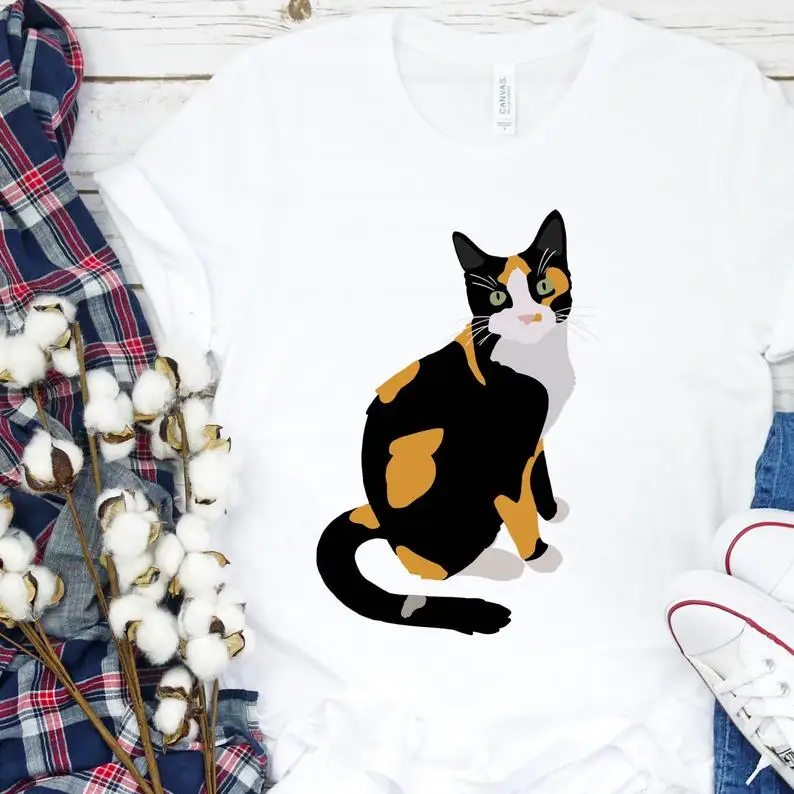 Calico Cat T-Shirt  Women's Short Sleeve Top Tee Unisex 100%  Cotton Funny Letter Print Graphic O Neck  Streetwear Drop Shipping