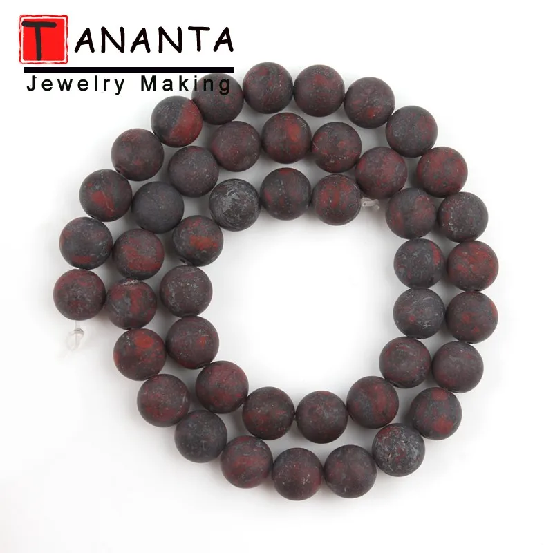 Natural Matte Dark Red Flower Jaspers Round Loose Stone Beads for Jewelry Making DIY Bracelets Accessories 15‘’ Mineral Beads