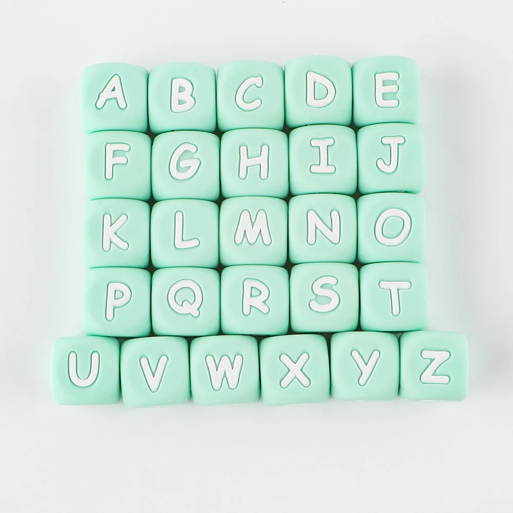 10Pcs English Green Alphabet Silicone Letter Beads 12MM Beads Letters For Jewelry Making DIY Pacifier Chain Accessories