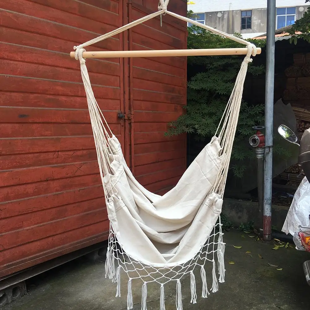 Canvas Swing Hanging Hammock Cotton Rope Tassel Tree Chair Seat Patio Outdoor Indoor Garden Bedroom Safety Hanging Chair