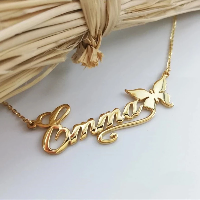 Custom Butterfly Name Necklace For Women Personalized  Heart Ribbon Stainless Steel Chain Pendant Best Birthday Gifts Jewelry