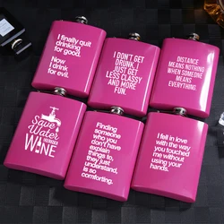 8 OZ Plum Rose Red Metal Stainless Steel Hip Flask For Women Lady Drinking Quotes Gift Fashion Wine Pot Flagon LOGO Custom Laser
