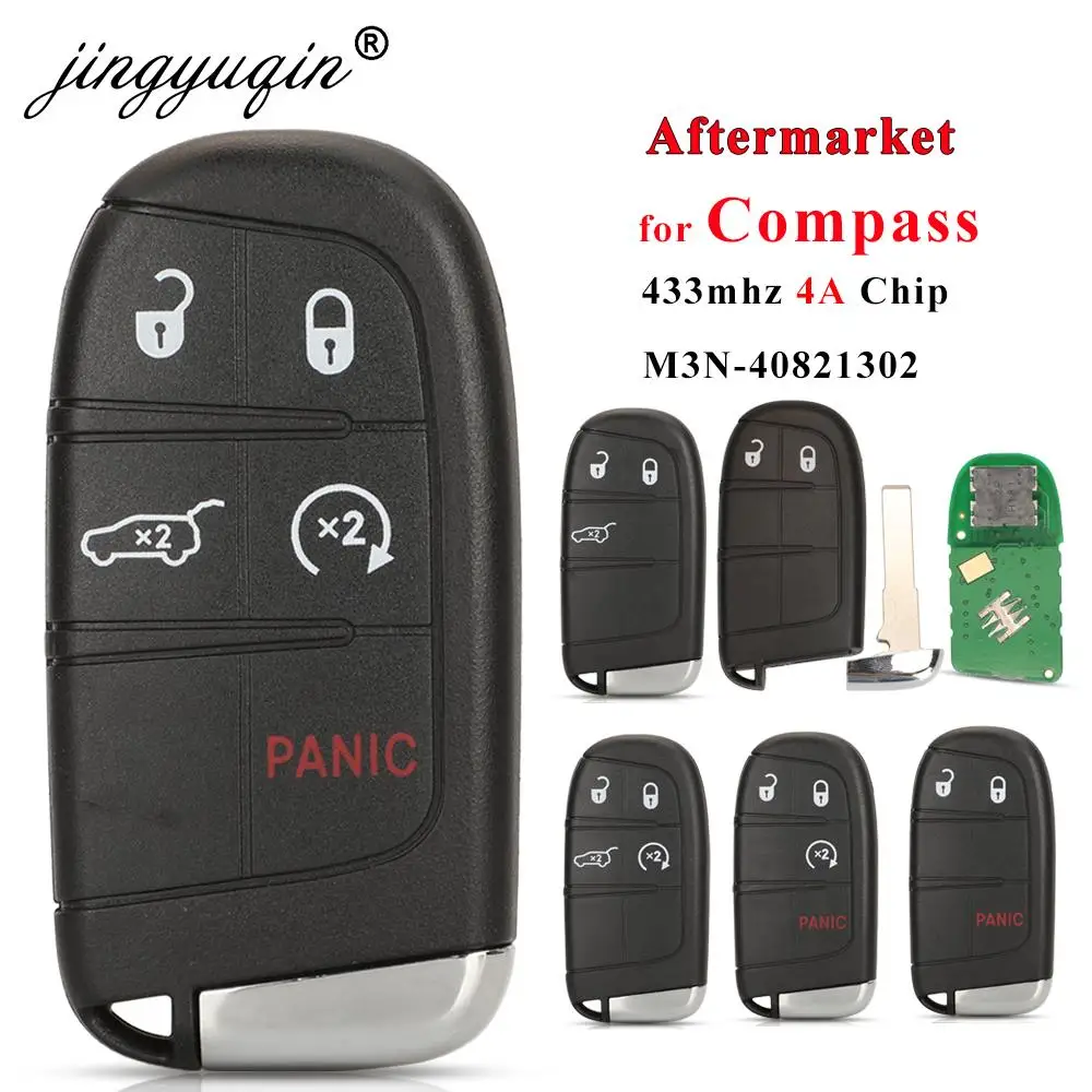 jingyuqin Aftermarket Smart Remote Key 433mhz 4A Keyless for Jeep Renegade Compass C-CUV Trailhawk SIP22 M3N-40821302 68250335AB