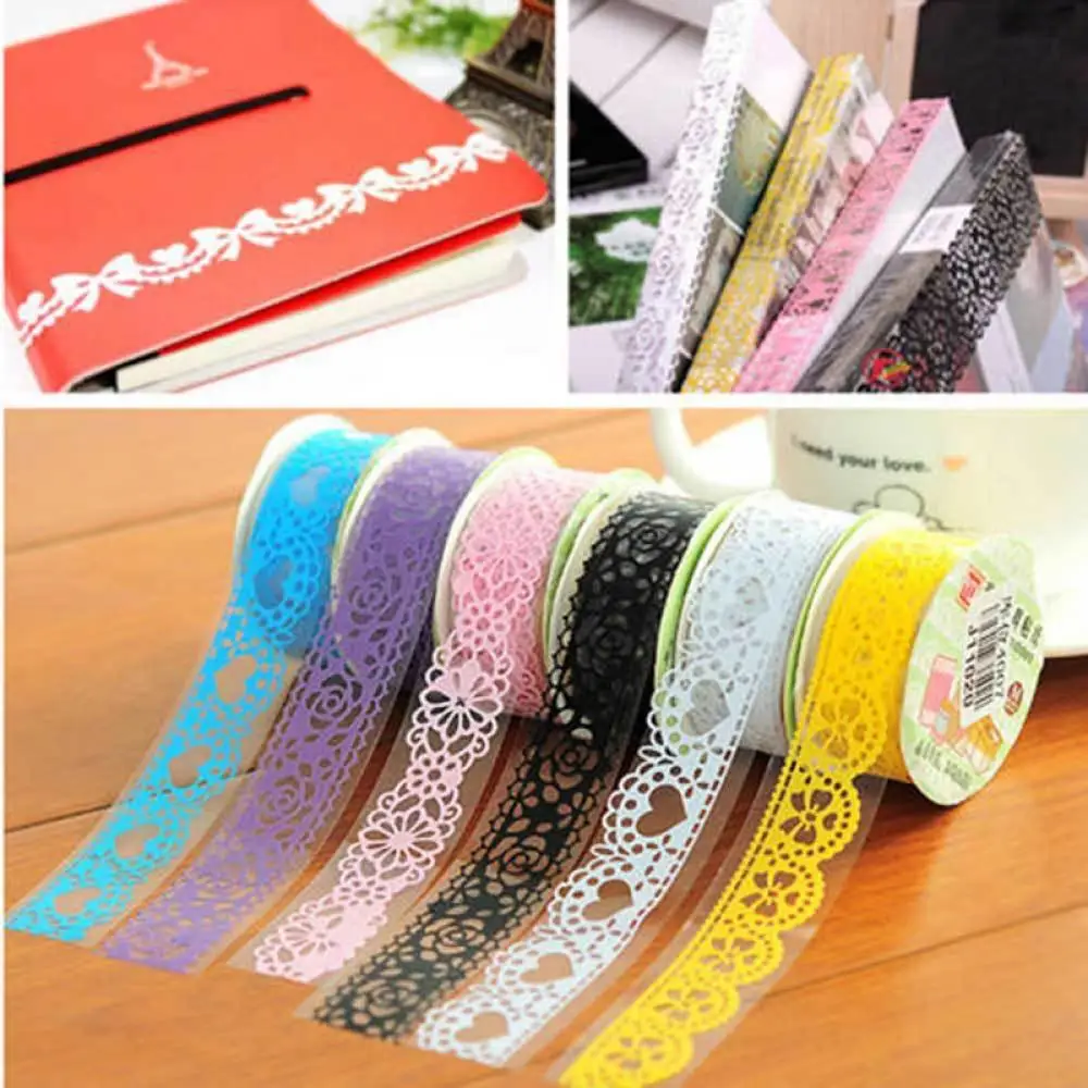 1pcs 18mm DIY Candy Color Washi Lace Tape Sticker Roll Decorative Scrapbooking Paper Masking Tape Self Adhesive Ornament Tape