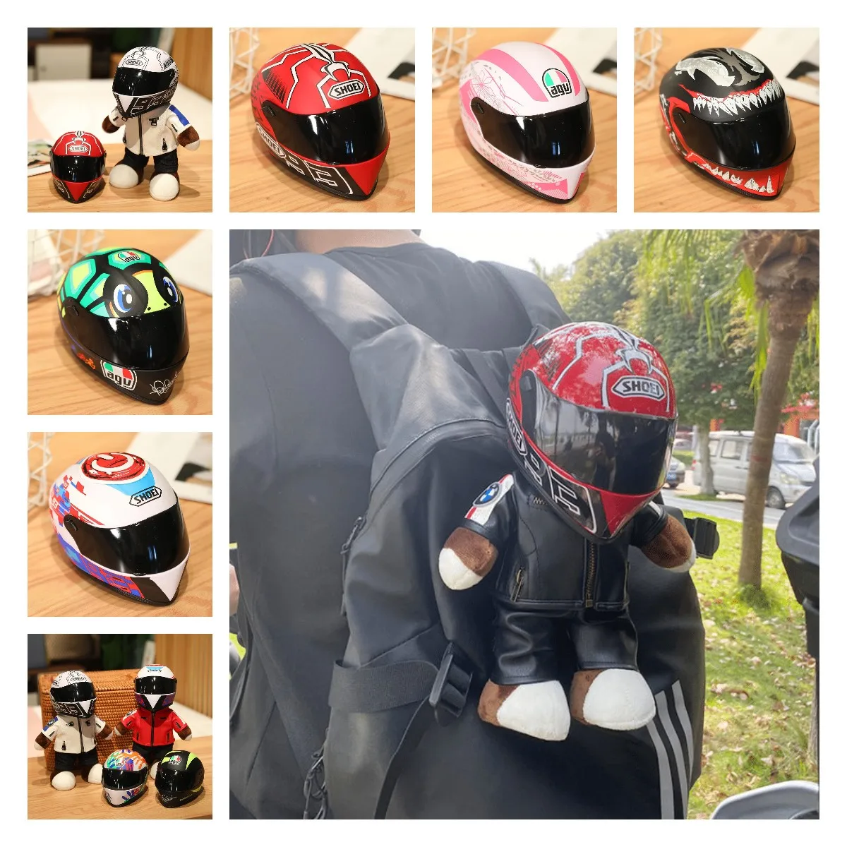 30cm BMW Motorcycle Helmet Bear Plush Doll Motorcycle Electric Car Ornaments Gifts for Friends Home Office Display Ornaments