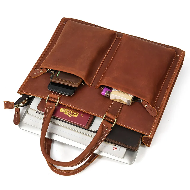 Newsbirds Mens Leather Handbag 15.6 Inch PC Notebook Laptop Briefcase Shoulder Bag 100% Cowhide Man Bag Male Business Bag