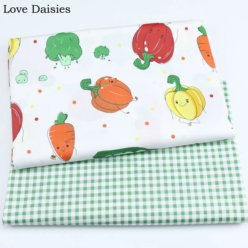 100% Cotton Twill Fruit WHITE Red Orange Pumpkin Carrot Green Check Dot Fabric for Sheet Apparel Dress Patchwork Handcraft Decor