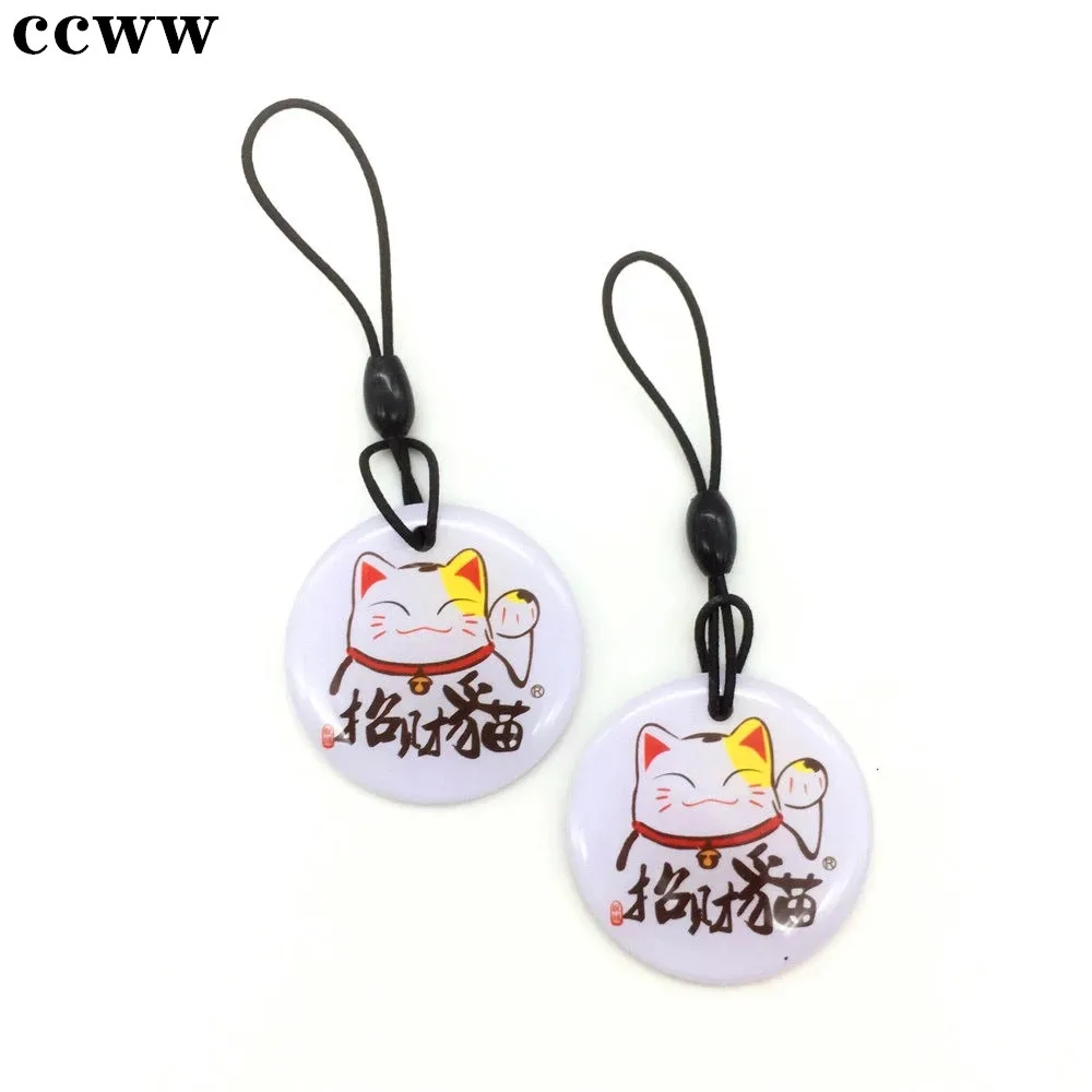 Cartoon Fortune Cat 13.56Mhz NFC UID Changeable S50 1K RFID Keyfobs Key Tag Fob Token Ring Access Control Card