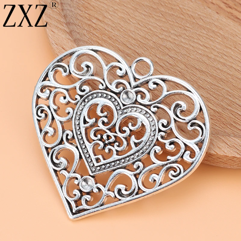 

5pcs Antique Large Boho Filigree Heart Charms Pendants for DIY Necklace Jewelry Making Findings 58x55mm