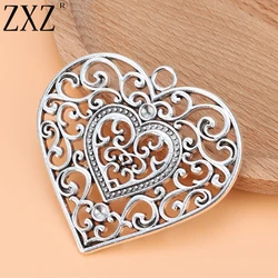 5pcs Antique Large Boho Filigree Heart Charms Pendants for DIY Necklace Jewelry Making Findings 58x55mm