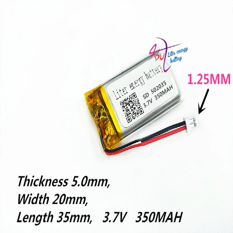 XHR-2P 1.25MM Liter degree of energy 502035 3.7V 350MAH lithium polymer  ion rechargeable battery MP3 MP4 MP5 GPS DVD