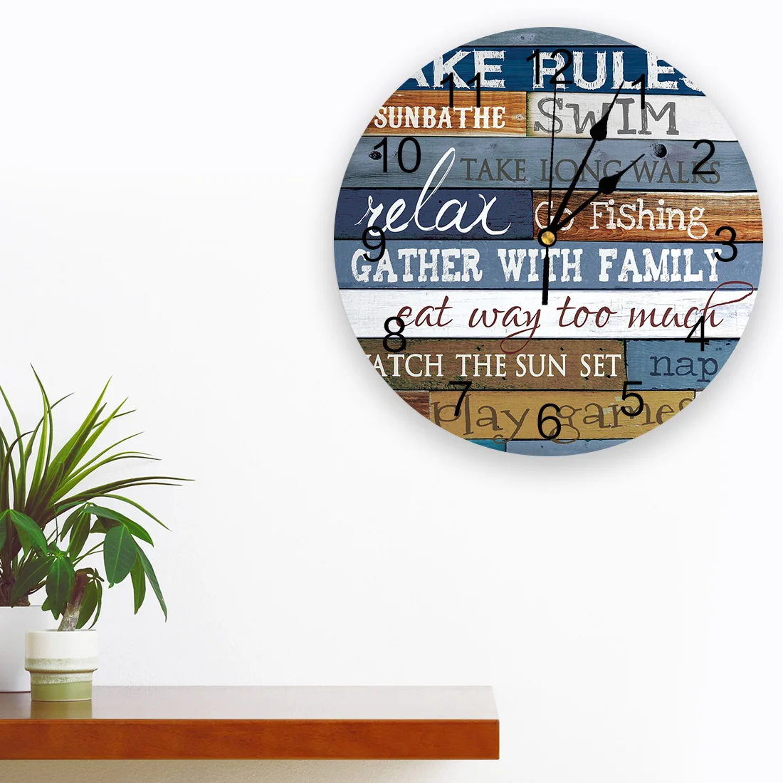 Wood Board Text Rules Living Room Clock Wall Round Clocks Decor Home Bedroom Kitchen Decoration Wall Clocks