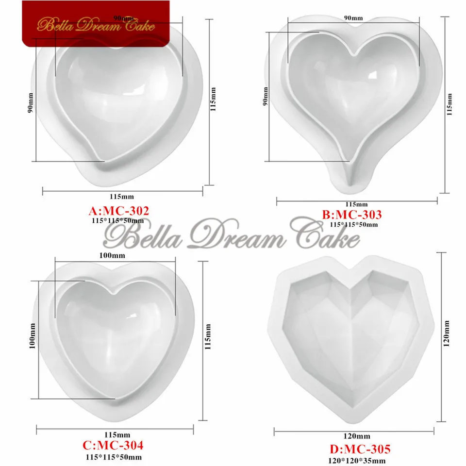 4in Heart Shape Breakable Chocolate Silicone Mold Creative Mousse Mould DIY Handmade Soap Molds Cake Decorating Tools Bakeware