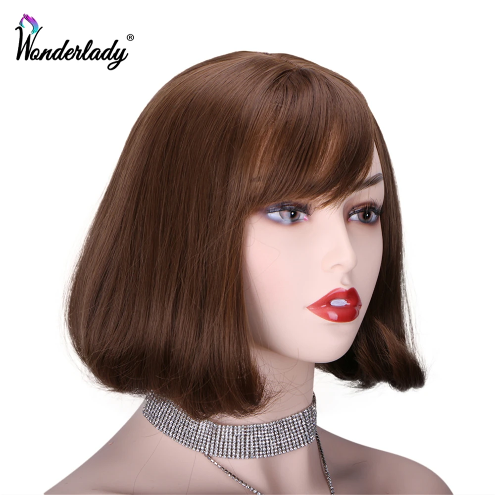 Brown Grey Short Straight Synthetic Hair Wigs 12inch Bob Wigs For Women Party Cosplay Daily Ombre Wigs With Bangs Heat Resistant