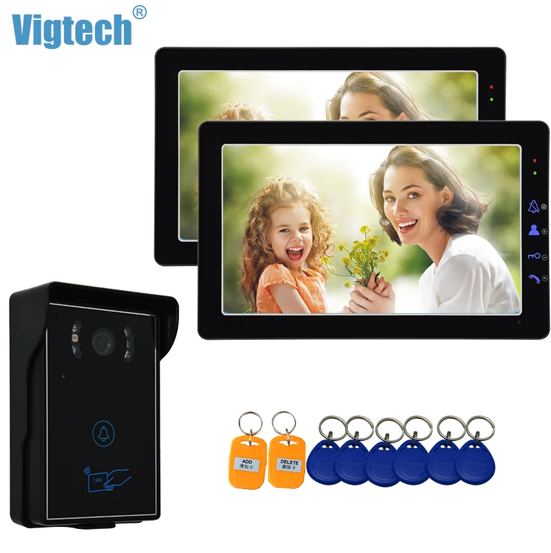 

1080P 9" Wired Video Home Intercom System With 2Monitors Doorbell Video Doorphone Security Waterproof Unlock With Intercom Key