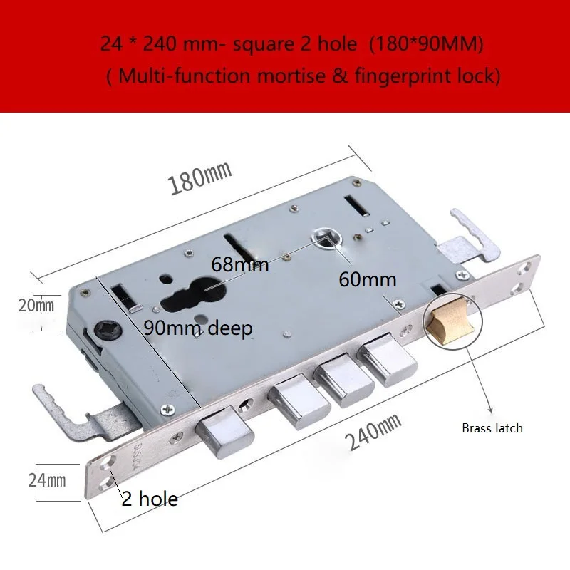 Imagem -03 - Mortise Fingerprint Door Lock Body Hardware Segurança Multi-função Parte 24*280 90 mm de Profundidade