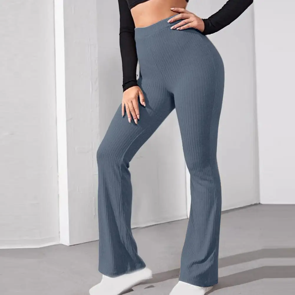 Black Knitted Long Trousers 2021 New Women Stretch Flare Pants Solid Color High Waist Skinny Casual Pants Streetwear