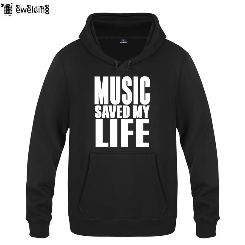 Mens Hoodies MUSIC SAVED MY LIFE Letter Printed Hoodie Men Fleece Long Sleeve Man's Sweatshirt Skate Hip Hop Pullover Moletom