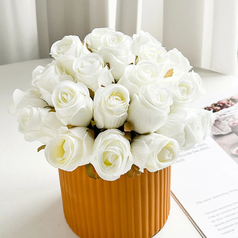 12PCS Rose Artificial Flower for White Wedding Decoration Silk Flower for Home Table Decor Fake Flower Valentine's Day Gift