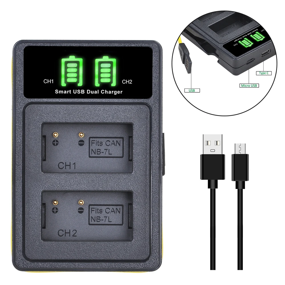 CB-2LZE LED Dual USB Charger for Canon  NB-7L NB7L NB 7L battery and PowerShot G10 G11 G12 SX30 SX30IS Digital Camera