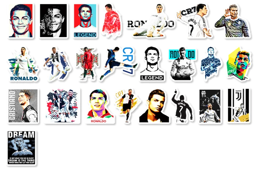 10/30/52Pcs Sports star Ronaldo Graffiti Waterproof Skateboard Travel Suitcase Phone Laptop Luggage Stickers DIY Kids Girl