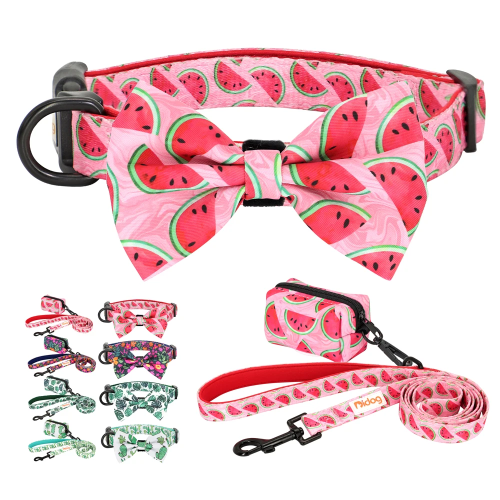 

Nylon Cute Dog Cat Collar Leash Set Poop bag Pet Walking Leashes Bow Tie Collar Accessories For Small Medium Dogs Cats Chihuahua