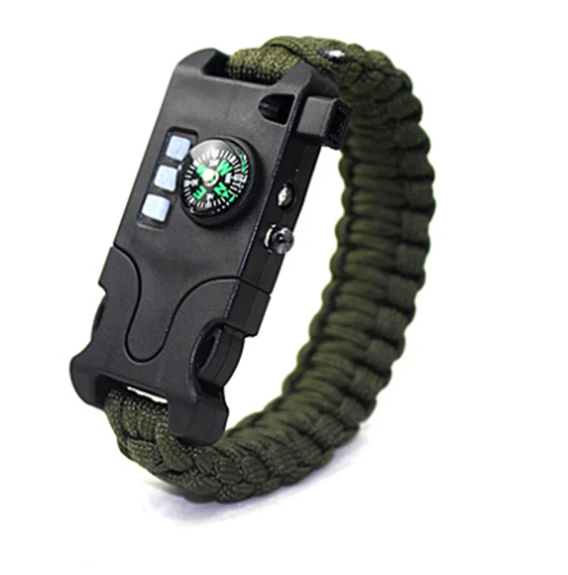 Outdoor Multifunctional Survival Laser Flashlight Paracord Bracelet 7 in 1  Hand-woven Infrared Equipment survive Tools