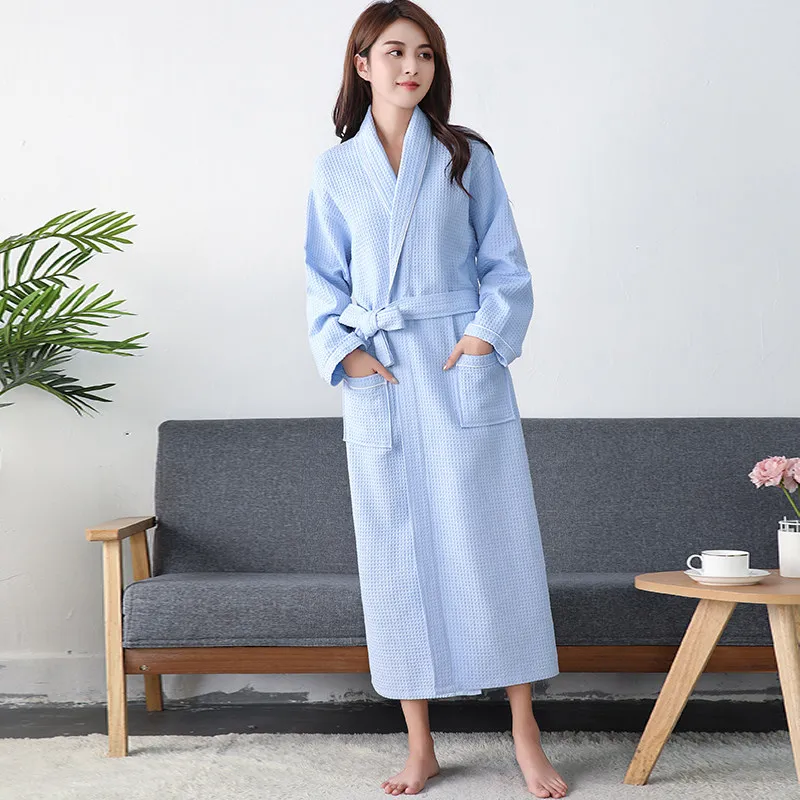 Waffle Robe Women100% Cotton Bath Robe Ladies water sucking Nightrobe Sleepwear Female Casual Home Bathrobe Hotel Robe